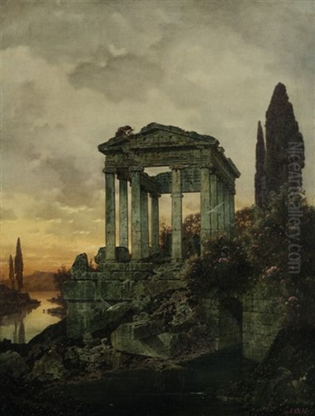 Tempelruine Im Abendlicht Oil Painting by Ferdinand Knab