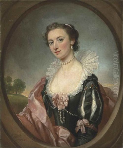 Portrait Of Mary Gell (c. 1727-1791), Half-length, In Van Dyck Costume, In A Feigned Oval Oil Painting by George Knapton