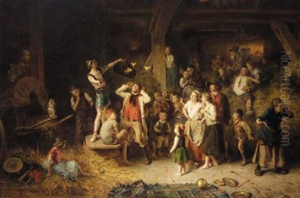 Der Taschenspieler In Der Scheune Oil Painting by Ludwig Knaus