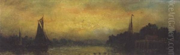 Sunset Oil Painting by William Adolphus Knell
