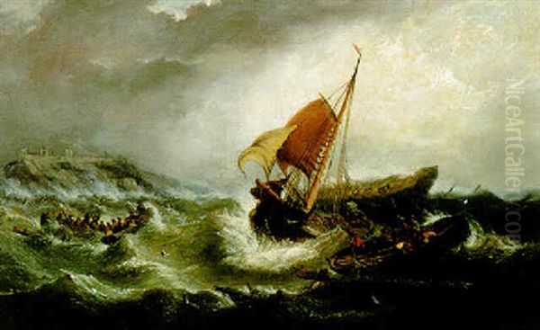 A Sea Rescue Oil Painting by William Adolphus Knell