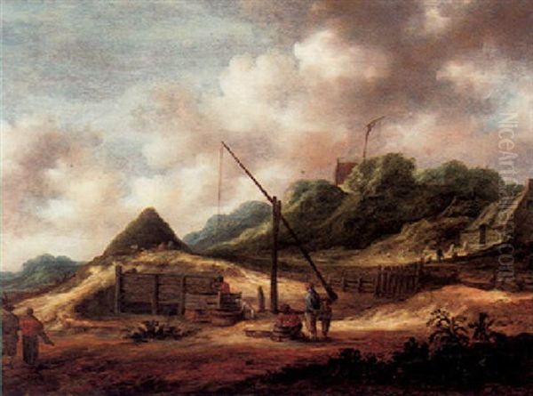 A Dune Landscape With Huts, A Draw-well And A Wooden Cistern Oil Painting by Francois Van Knibbergen