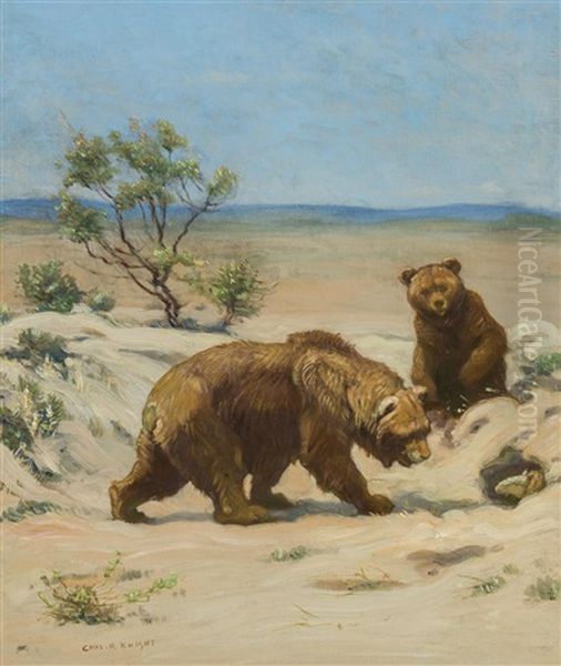Prehistoric Short Faced Bears And Glyptodon Oil Painting by Charles Robert Knight