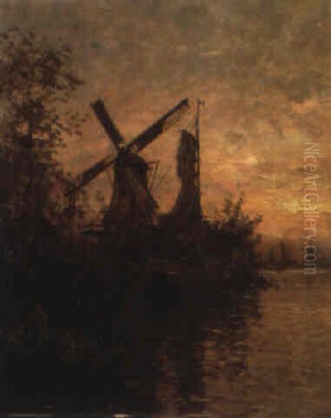 Moulin En Hollande Oil Painting by Louis Aston Knight