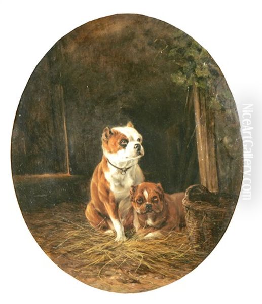 Tva Pitbulls I En Lada Oil Painting by August Knip