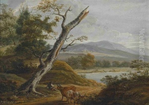 Flusslandschaft Mit Rastendem Hirte Oil Painting by Jan Kobell the Younger