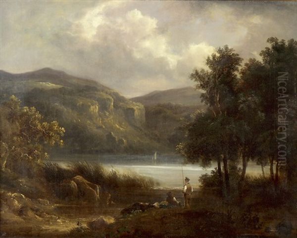 Zwei Fischer Am See Oil Painting by Ferdinand Kobell