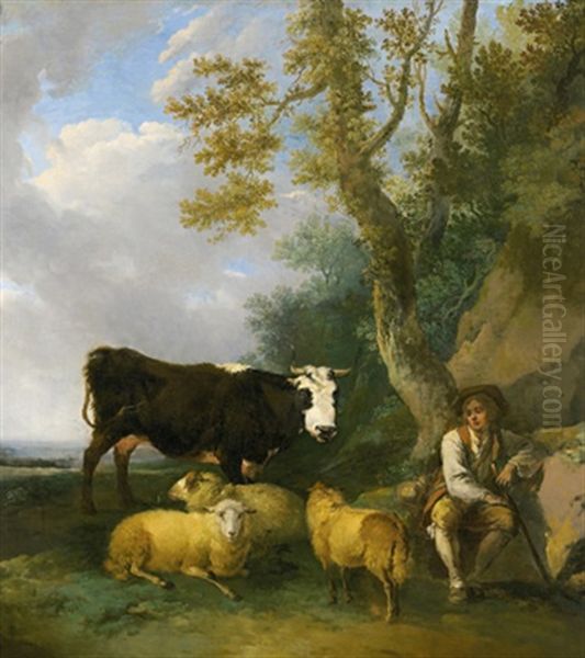 Hirte Mit Herde In Einer Landschaft Oil Painting by Franz Kobell