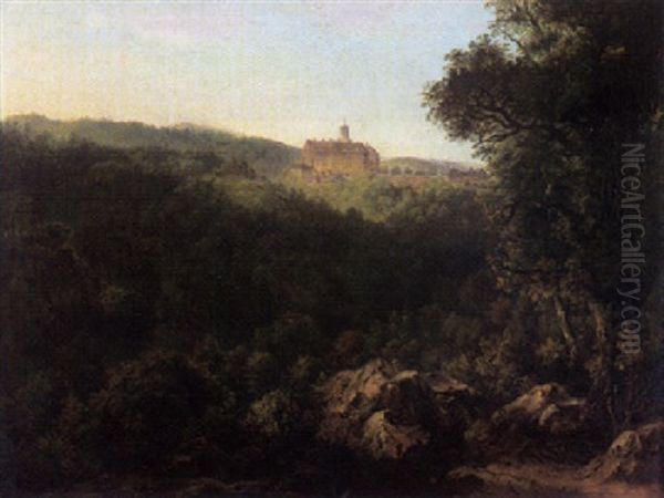 Mittelgebirgslandschaft Mit Einem Schlos Auf Bergeskuppe Oil Painting by Franz Kobell