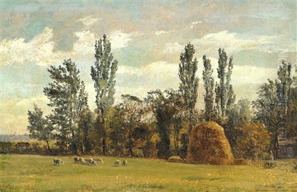 Landscape With Haystack Oil Painting by Christen Kobke