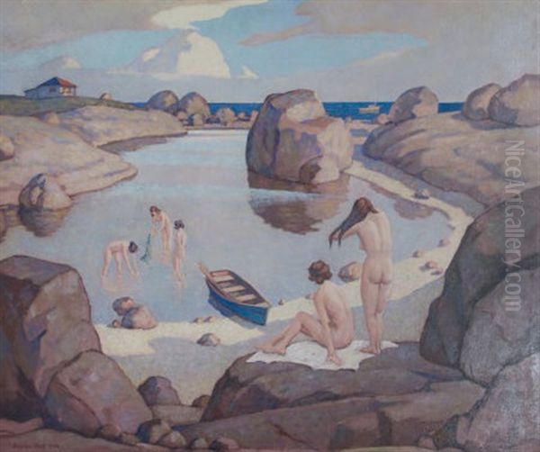 Nudes In An Inlet Oil Painting by George Joseph Koch