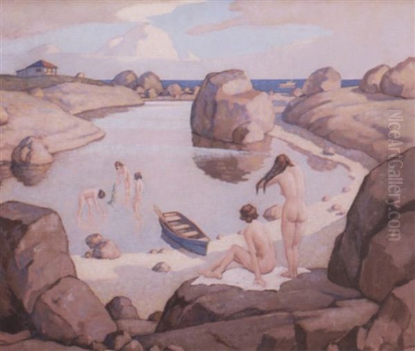 Nudes In An Inlet Oil Painting by George Joseph Koch