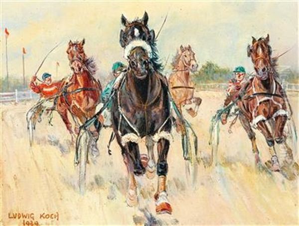 Trotting Races In The Krieau Oil Painting by Ludwig Koch
