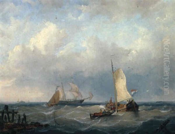 Marinelandschaft Mit Franz. Segelschiff Oil Painting by Hermanus Koekkoek the Elder