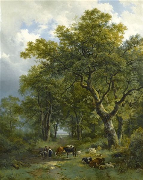 A Wooded Path Oil Painting by Barend Cornelis Koekkoek