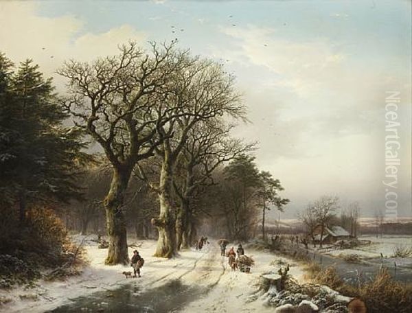 Winter Oil Painting by Barend Cornelis Koekkoek