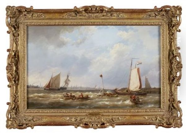 Dutch Shipping Off Amsterdam; Shipping In An Estuary (pair) Oil Painting by Hermanus Willem Koekkoek