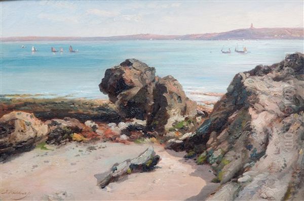 A Mediterranean Rocky Coast Oil Painting by Johannes Hermanus Koekkoek