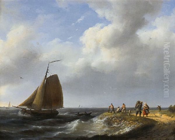 A Fresh Breeze Off The Dutch Coast Oil Painting by Johannes Hermanus Koekkoek Snr