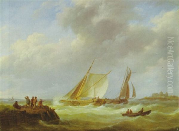 Segelschiffe Bei Sturmischer See Vor Der Kuste Oil Painting by Johannes Hermanus Koekkoek