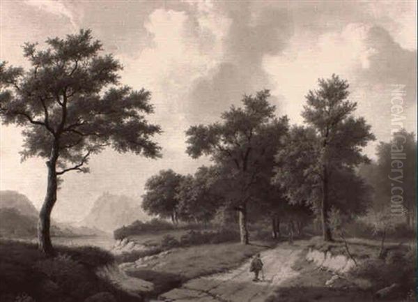 Extensive Landscape With Figures Oil Painting by Marinus Adrianus Koekkoek