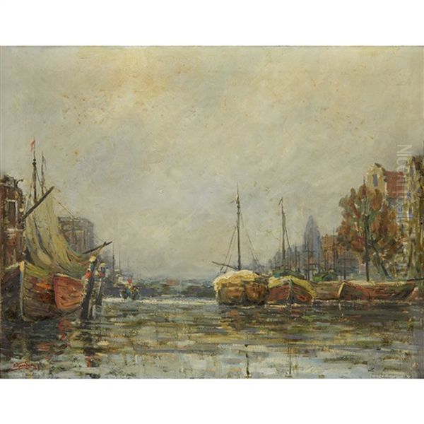 Foggy Harbor Oil Painting by Walter Koeniger