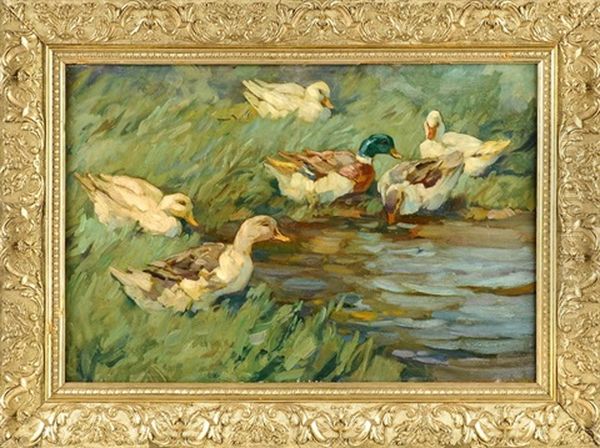 Sechs Enten Am Schilfwasser Oil Painting by Alexander Max Koester Sechs Enten Am Schilfwasser Oil Painting by Alexander Max Koester