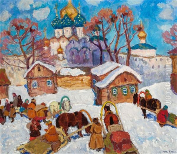 Winter Scene Oil Painting by Moishe (Moissey) Kogan