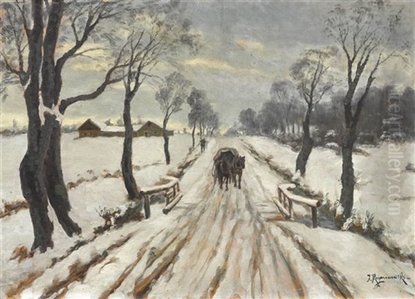Winterlandschaft Mit Pferdegespann Oil Painting by Jakob Koganowsky