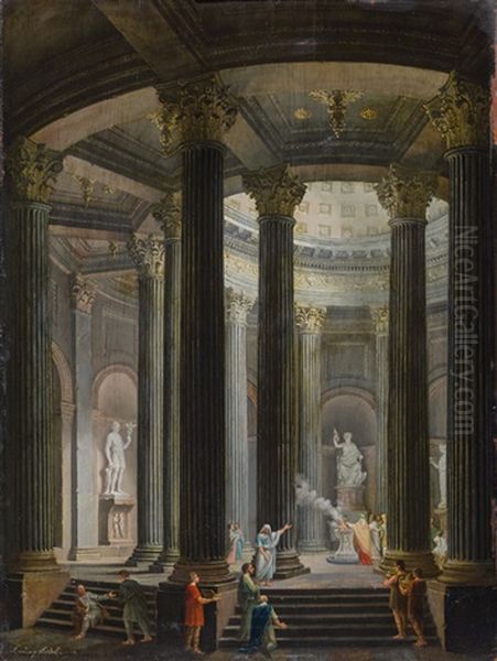 Feueropfer In Einem Tempel Oil Painting by Ludwig Kohl