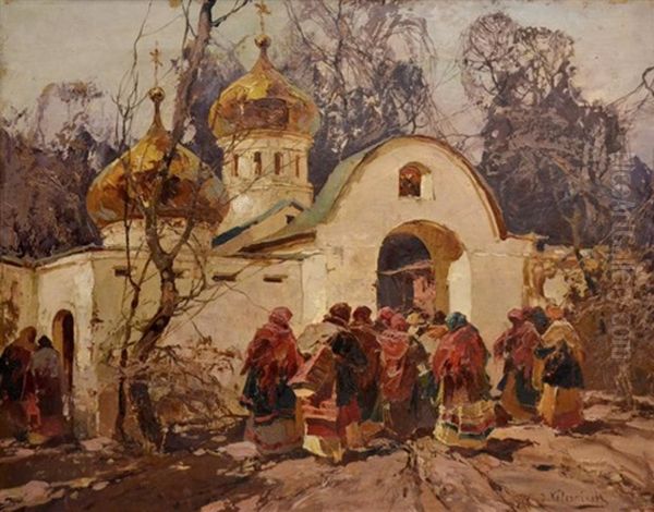 Femmes Russes A La Porte De L'eglise Oil Painting by Sergei Kolesnikoff