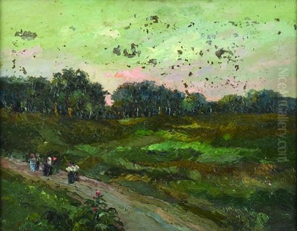 Villagers Oil Painting by Stepan Feodorovich Kolesnikov