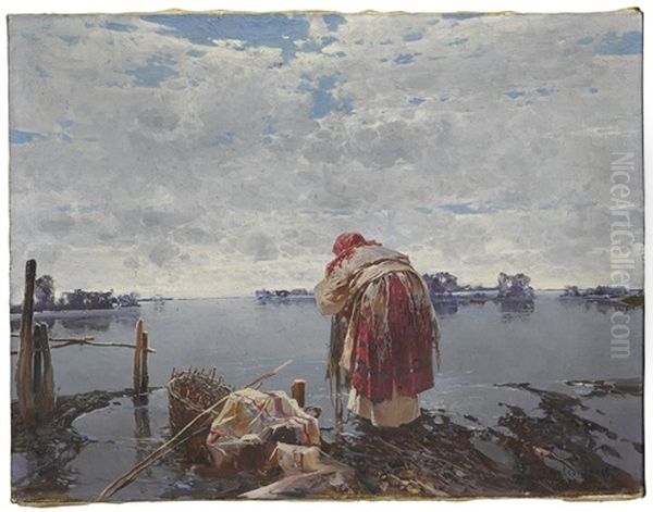 Washerwoman Oil Painting by Stepan Feodorovich Kolesnikov