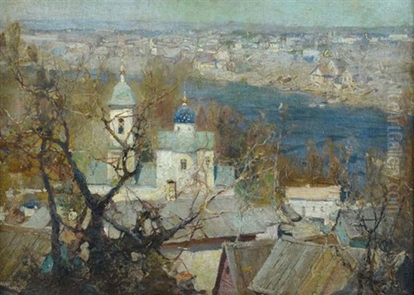 Landscape With A Church And A Tree Oil Painting by Stepan Feodorovich Kolesnikov