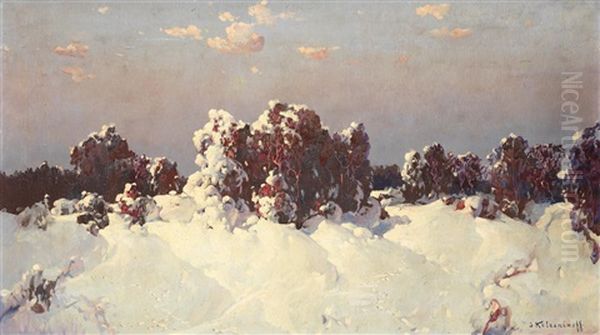 Snow-laden Landscape Oil Painting by Stepan Feodorovich Kolesnikov
