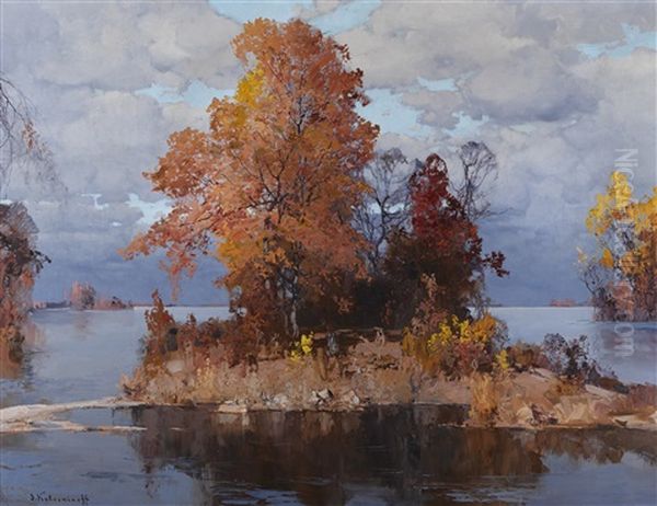 Golden Autumn Oil Painting by Stepan Feodorovich Kolesnikov