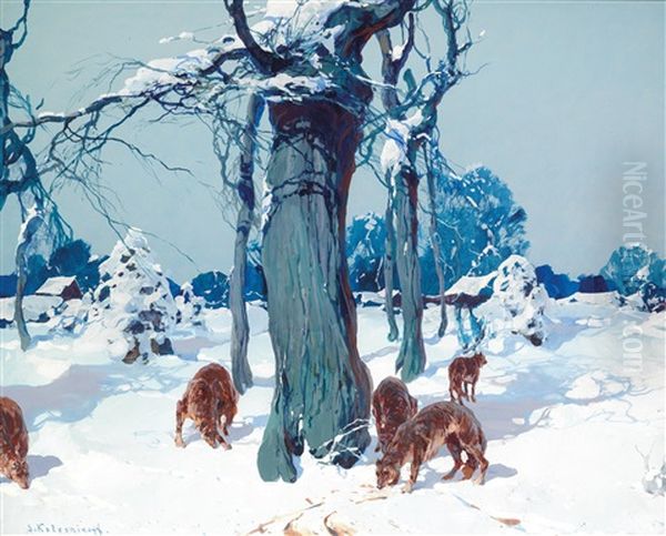Winterlandschaft Mit Wolfen Oil Painting by Stepan Feodorovich Kolesnikov