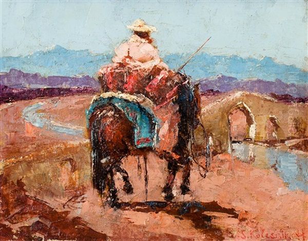 Man And Horse Oil Painting by Stepan Feodorovich Kolesnikov