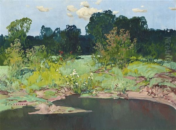 Summer Landscape Oil Painting by Stepan Feodorovich Kolesnikov