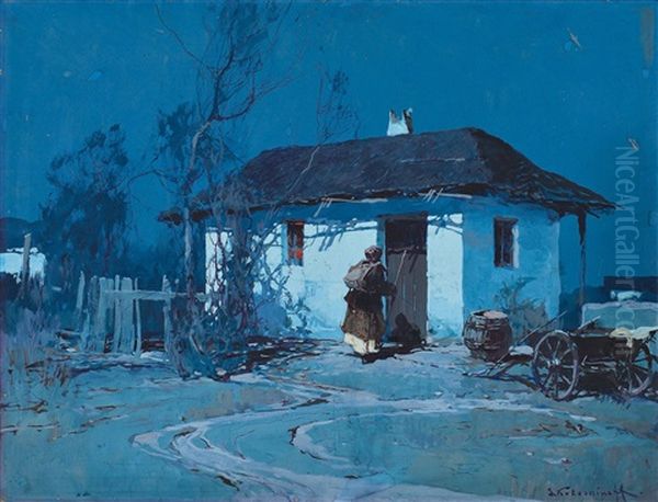 Night In Ukraine Oil Painting by Stepan Feodorovich Kolesnikov