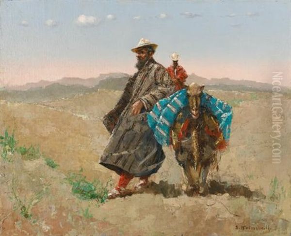 Kirghiz Travellers Oil Painting by Stepan Feodorovich Kolesnikov