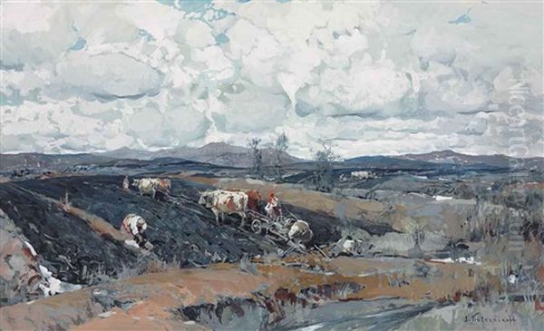 Open Fields Oil Painting by Stepan Feodorovich Kolesnikov