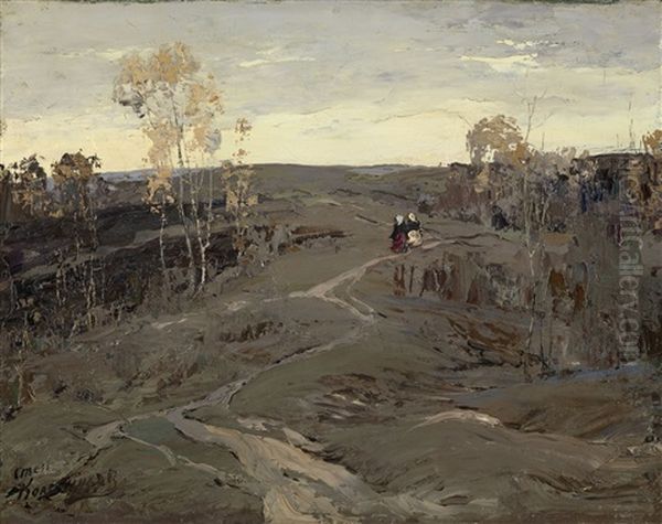 A Hilly Path Oil Painting by Stepan Feodorovich Kolesnikov