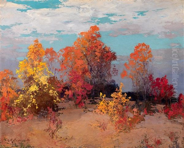 Autumn Landscape Oil Painting by Stepan Feodorovich Kolesnikov