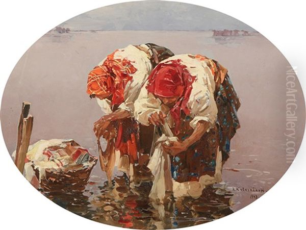 Prachki (the Washerwomen) Oil Painting by Stepan Feodorovich Kolesnikov