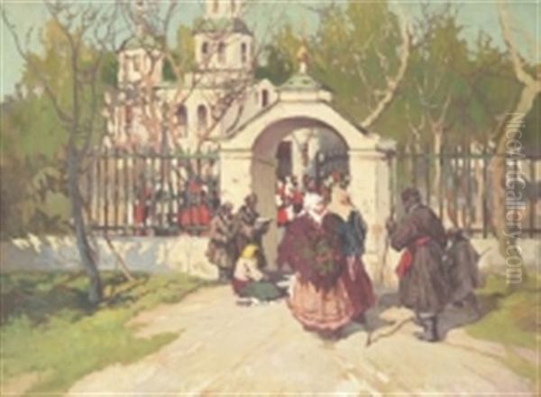 Fore Gudstjansten Oil Painting by Stepan Feodorovich Kolesnikov