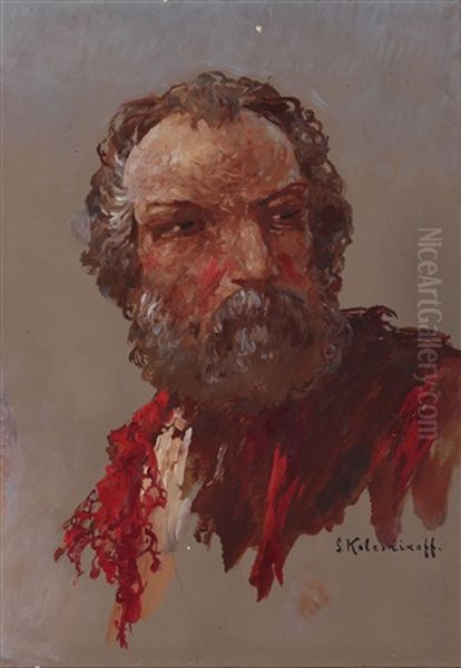 Two Old Men (+ Another; 2 Works) Oil Painting by Stepan Feodorovich Kolesnikov