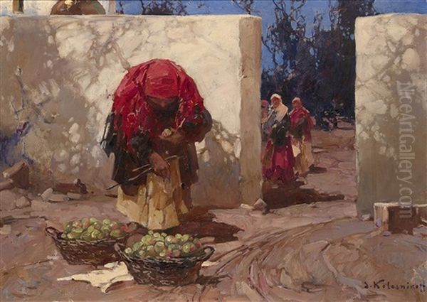 The Apple Seller Oil Painting by Stepan Feodorovich Kolesnikov
