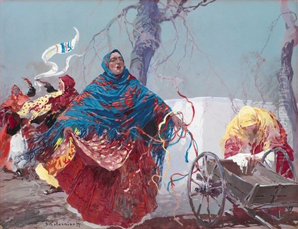 Russian Scene Oil Painting by Stepan Feodorovich Kolesnikov