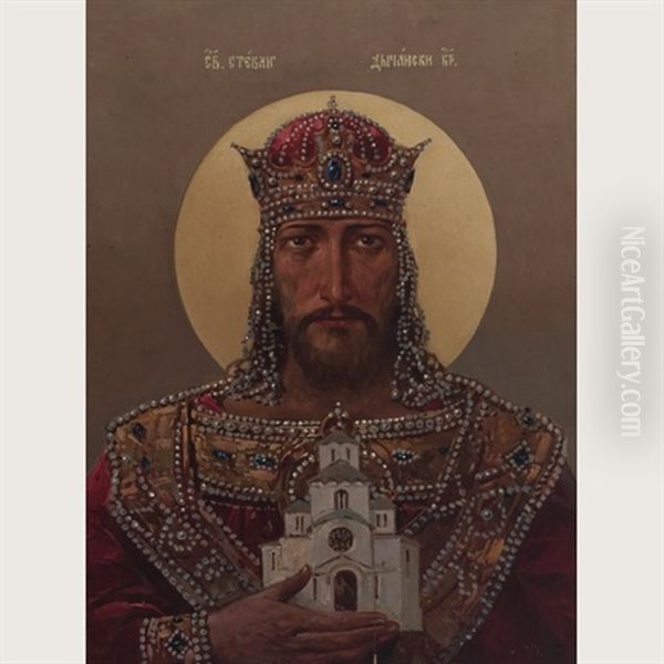 St. Stevan Oil Painting by Stepan Feodorovich Kolesnikov